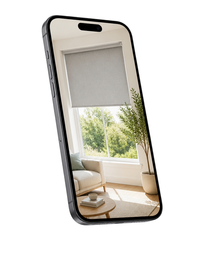 Phone showing a room with a roller shade