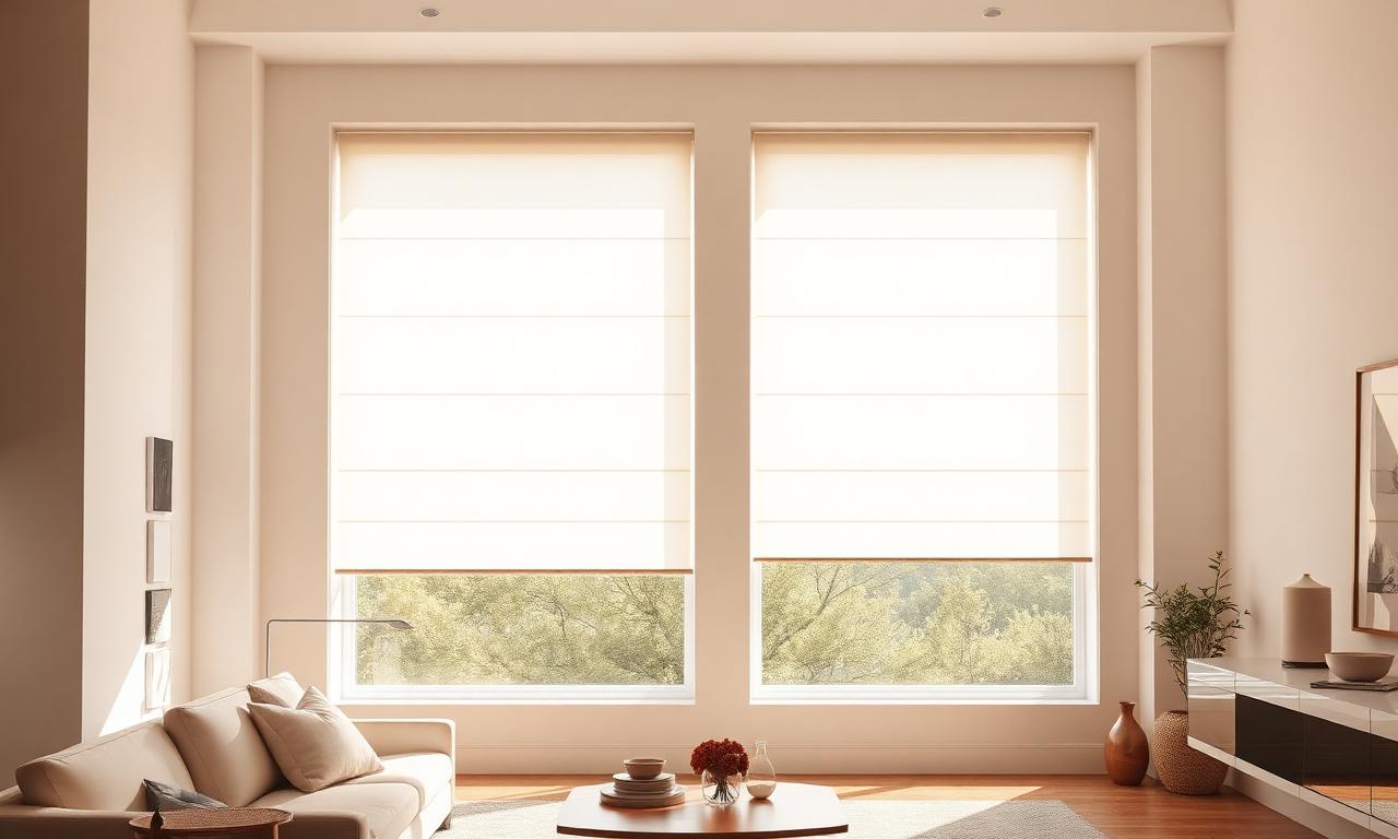 Living room with elegant roman shades